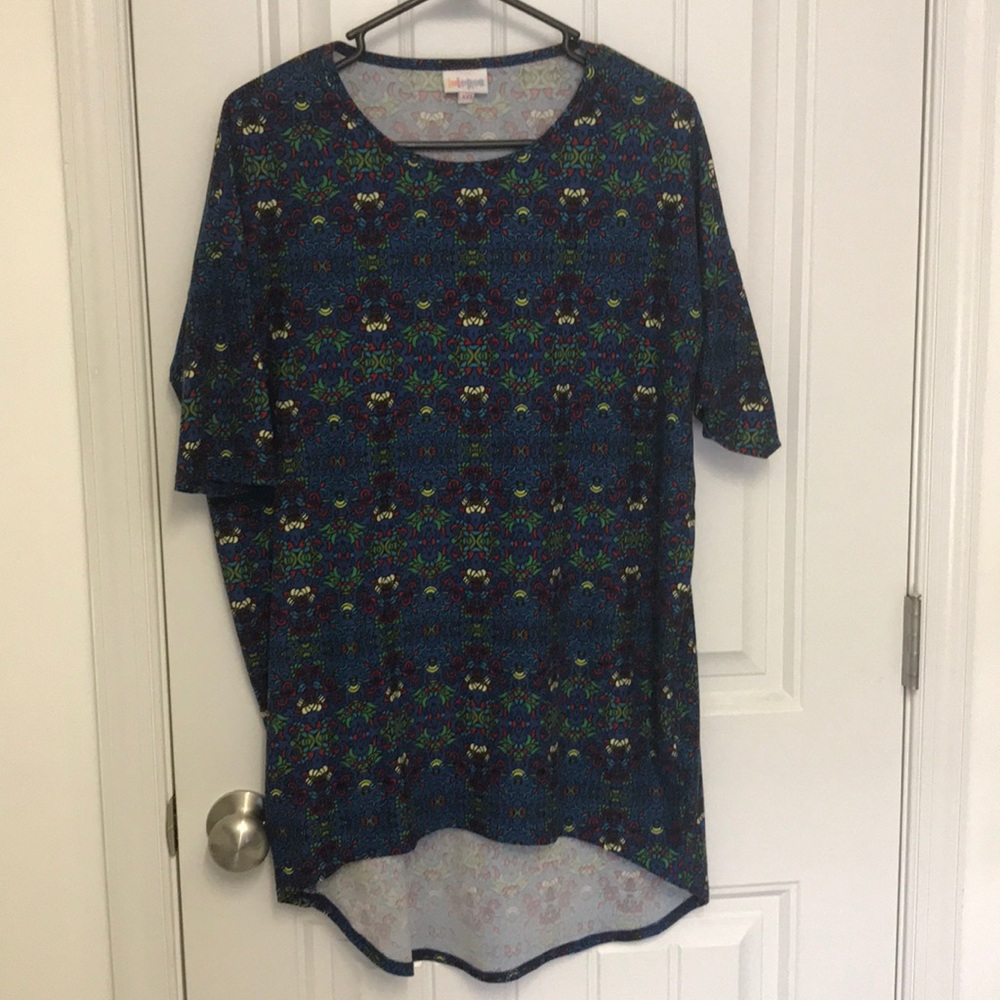 Lularoe Irma XXS, blue with pretty vintage pattern